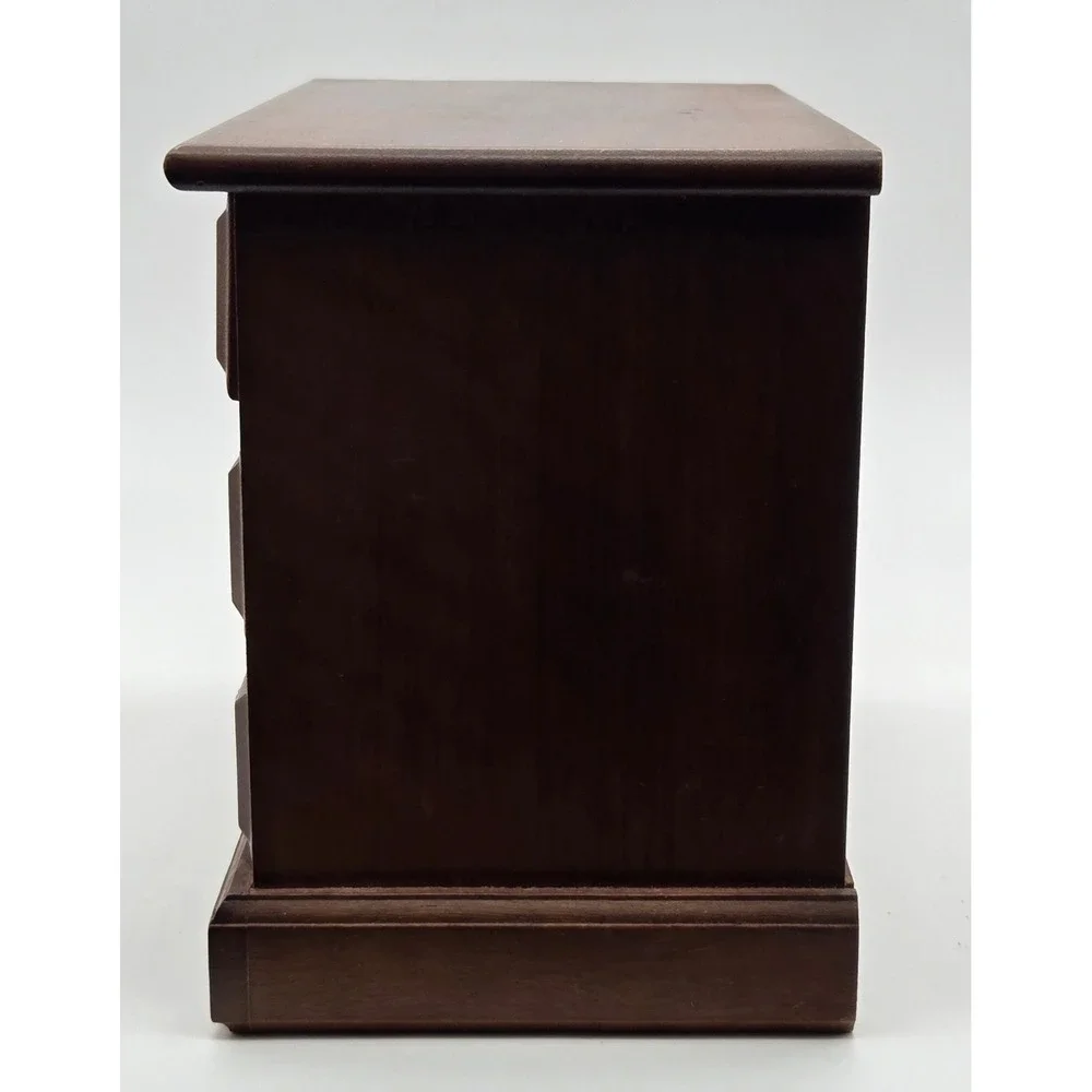 Vintage Tundra Wooden Jewelry Box Chest Brown 4-Drawer Musical Taiwan Labeled